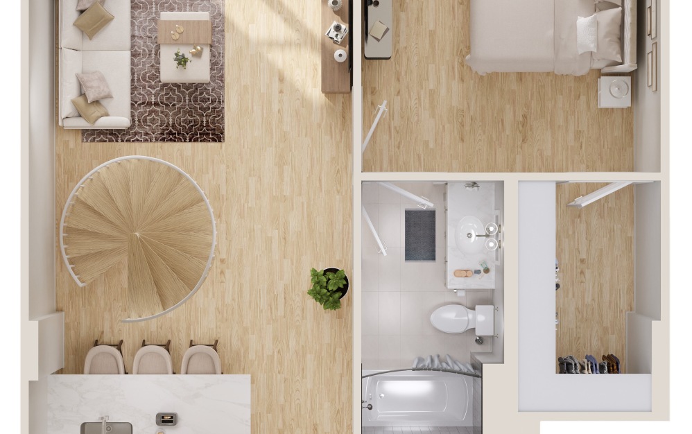 LOFT - TH8 - 1 bedroom floorplan layout with 1 bathroom and 1240 square feet (Floor 1)