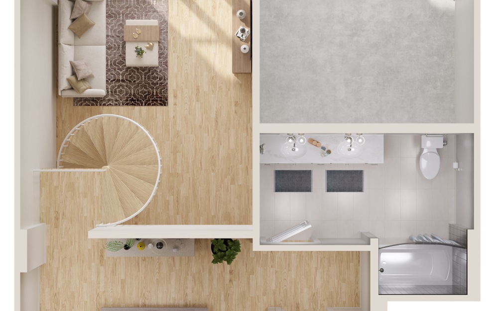 LOFT - TH8 - 1 bedroom floorplan layout with 1 bathroom and 1240 square feet (Floor 2)