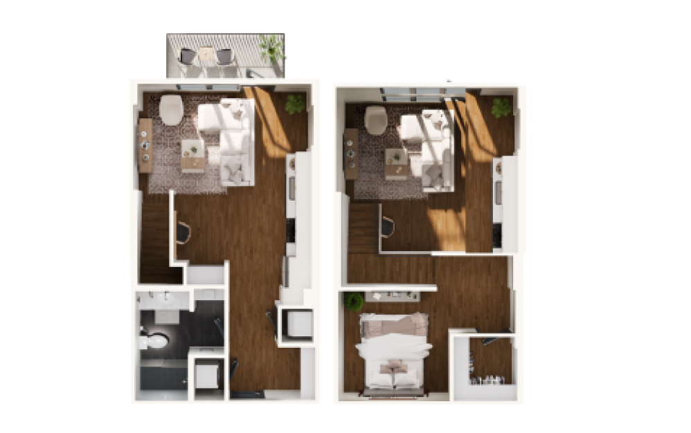 LOFT-TH - Studio floorplan layout with 1 bathroom and 791 square feet